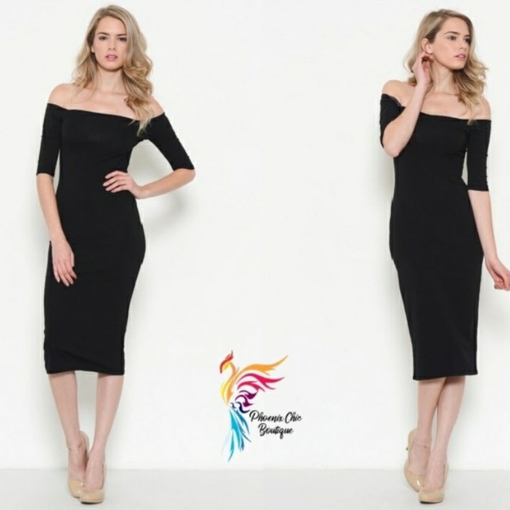 Off Shoulder Black Midi dress